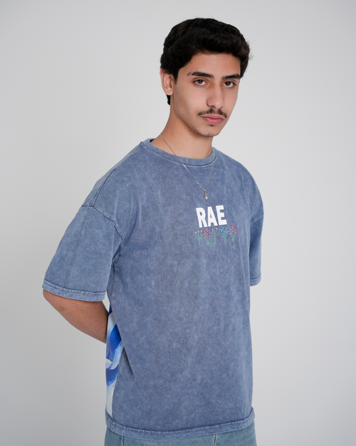 Blue Oversized Washed T-Shirt (Flower)