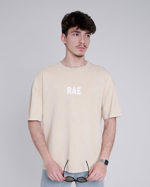 Beige Oversized Washed T-Shirt (Breakfast)