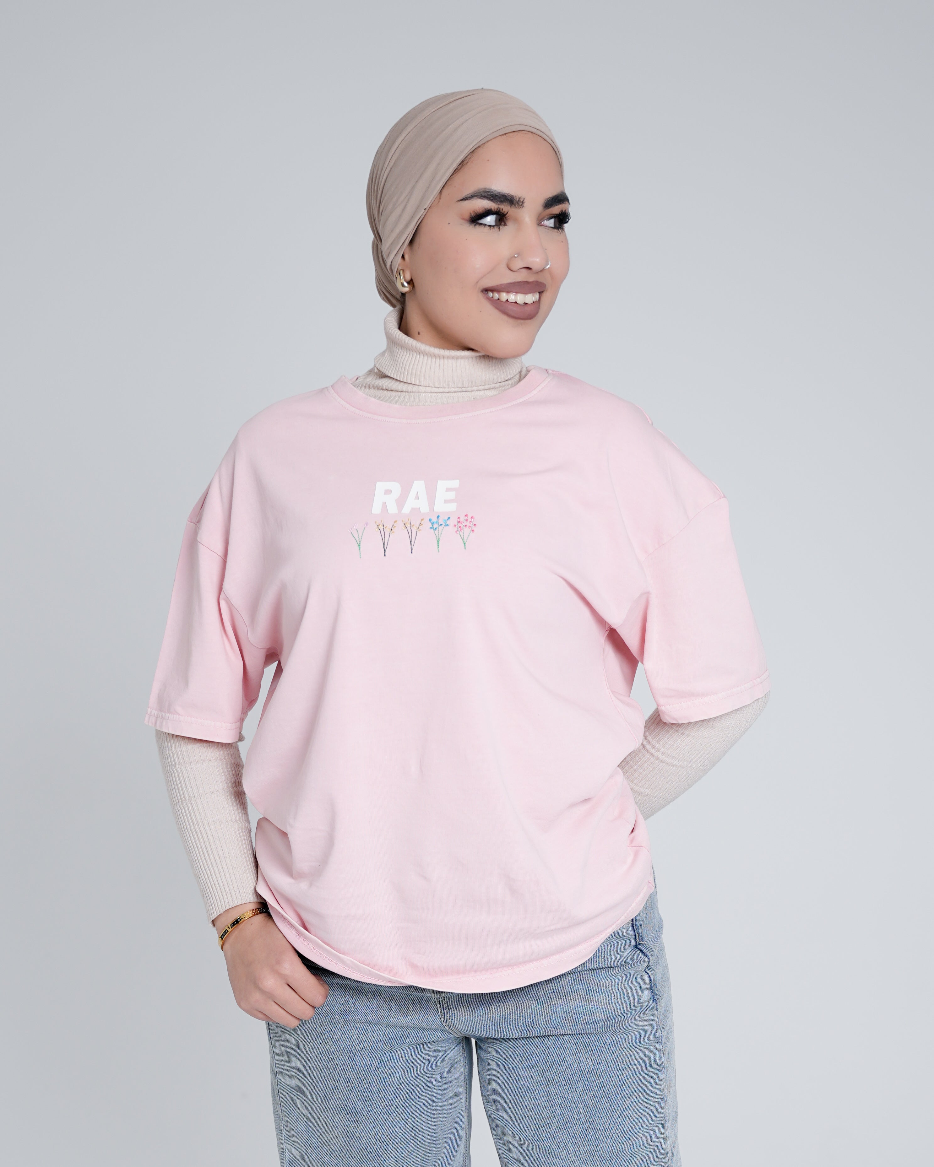 Pink Oversized Washed T-Shirt (Flower)