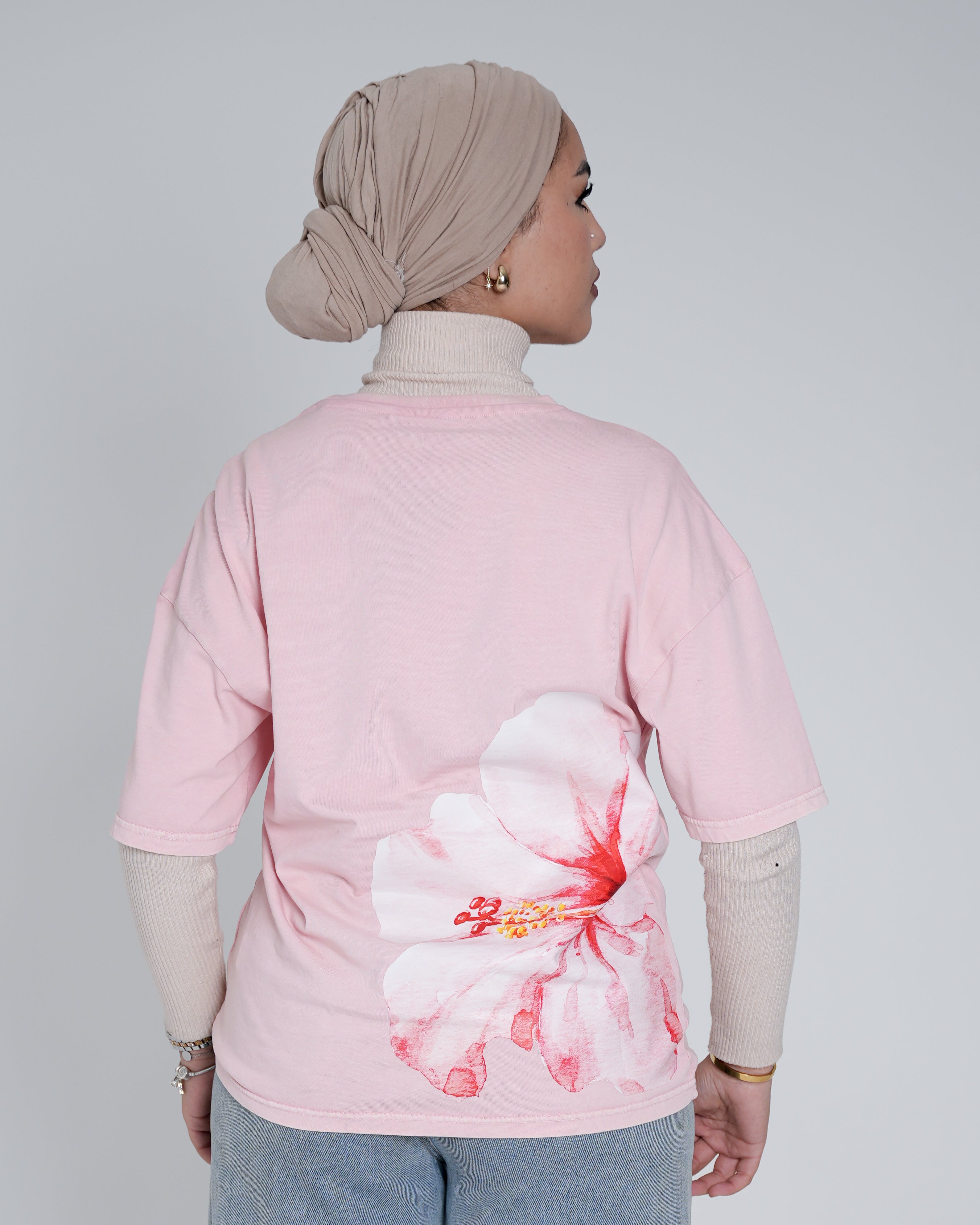 Pink Oversized Washed T-Shirt (Flower)