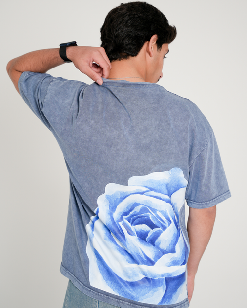Blue Oversized Washed T-Shirt (Flower)